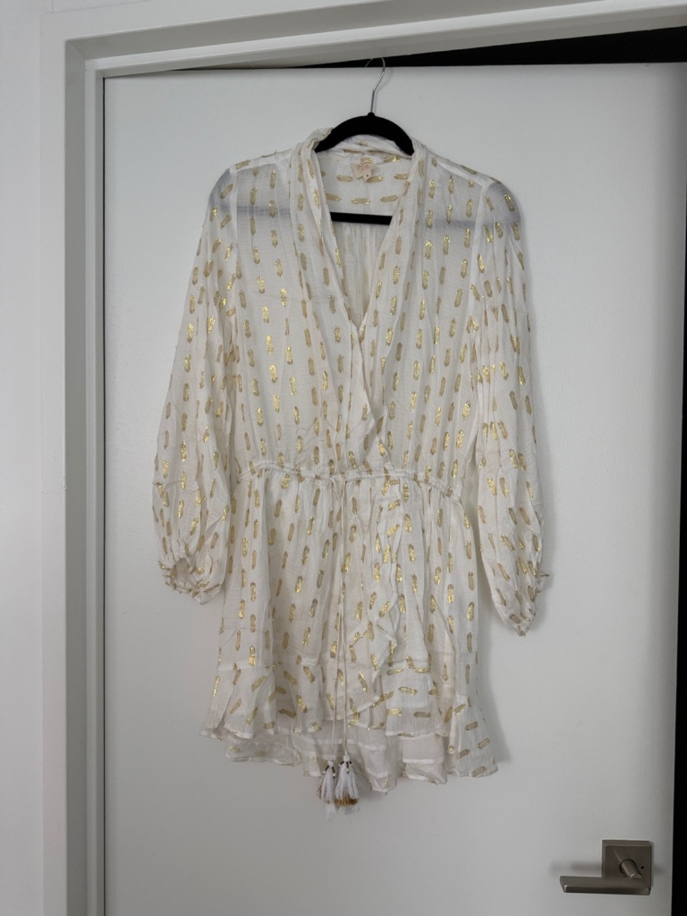 Surf Gypsy White Mini Dress with Gold Accent